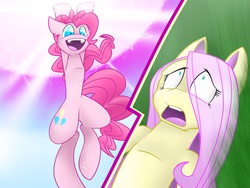 Size: 2048x1536 | Tagged: safe, artist:technicolor-confetti, fluttershy, pinkie pie, smile hd, g4, moments before disaster, spirit bomb