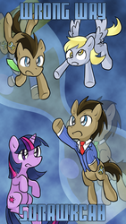 Size: 720x1280 | Tagged: safe, artist:blueskirby, derpy hooves, doctor whooves, time turner, twilight sparkle, pegasus, pony, doctor whooves and assistant, g4, cover, female, mare