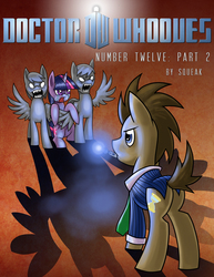 Size: 2781x3600 | Tagged: safe, artist:cybertoaster, doctor whooves, time turner, twilight sparkle, g4, clockwork, clothes, cover, crying, doctor who, doctor whooves adventures, high res, necktie, ponified, sonic screwdriver, suit, the doctor, weeping angel, weeping pegasus