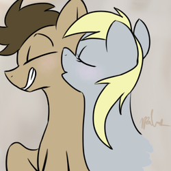 Size: 900x900 | Tagged: safe, artist:leetle-pink-fudge, derpy hooves, doctor whooves, time turner, pegasus, pony, g4, female, kissing, male, mare, ship:doctorderpy, shipping, straight