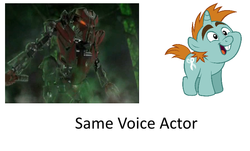 Size: 694x418 | Tagged: safe, snips, pony, robot, unicorn, g4, bionicle, bionicle mask of light, colt, english, exploitable meme, lee tockar, lego, makuta, makuta teridax, male, meme, same voice actor