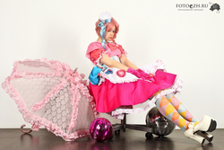 Size: 1200x800 | Tagged: safe, artist:okayutaka, pinkie pie, human, g4, checkered socks, clothes, cosplay, dress, high heels, irl, irl human, photo, shoes, umbrella