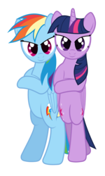 Size: 6000x10000 | Tagged: safe, artist:waveywaves, rainbow dash, twilight sparkle, alicorn, pegasus, pony, g4, absurd resolution, bipedal, duo, female, mare, simple background, transparent background, twilight sparkle (alicorn)