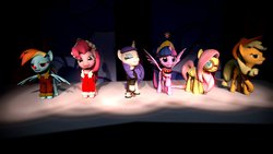 Size: 1024x576 | Tagged: safe, artist:snowkitty24, applejack, fluttershy, pinkie pie, rainbow dash, rarity, twilight sparkle, alicorn, pony, g4, 3d, beatnik rarity, christmas, clothes, female, gmod, hat, hearth's warming eve, mane six, mare, rudolph dash, rudolph the red nosed reindeer, twilight sparkle (alicorn)