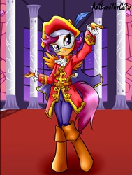 Size: 1284x1700 | Tagged: safe, artist:anibaruthecat, masquerade, scootaloo, anthro, g4, clothes, costume, female, mask, masquerade mask, solo