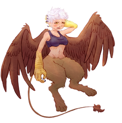 Size: 2473x2500 | Tagged: safe, artist:nobody, oc, oc only, oc:alex, griffon, satyr, breasts, female, high res, hips, large wings, offspring, parent:gilda, solo