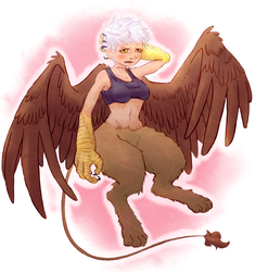 Size: 2473x2500 | Tagged: safe, artist:nobody, oc, oc only, oc:alex, griffon, satyr, breasts, female, high res, hips, large wings, offspring, parent:gilda, solo