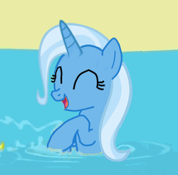 Size: 335x330 | Tagged: safe, edit, edited screencap, screencap, trixie, pony, unicorn, g4, female, happy, mare, solo, splash, splashing ponies, water