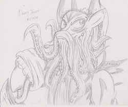 Size: 1406x1174 | Tagged: safe, artist:mytatsur, monster pony, octopony, original species, davy jones, monochrome, pirate, pirates of the caribbean, ponified, sketch, solo