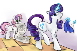 Size: 1298x857 | Tagged: safe, artist:chromaflow, rarity, sweetie belle, g4, duo