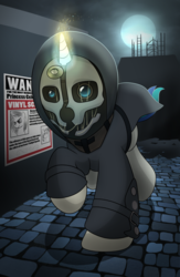 Size: 722x1107 | Tagged: safe, artist:drawponies, dj pon-3, vinyl scratch, g4, corvo attano, crossover, dishonored