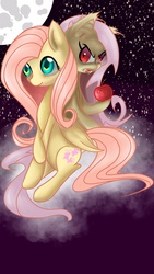 Size: 1080x1920 | Tagged: safe, artist:sutthawas, fluttershy, g4, apple, cloud, duality, flutterbat, night