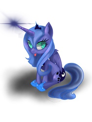 Size: 1536x2048 | Tagged: safe, artist:sutthawas, princess luna, g4, female, filly, magic, sitting, solo, tongue out, woona