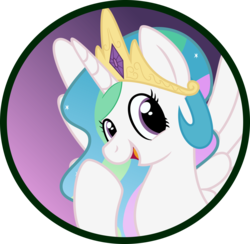 Size: 2702x2640 | Tagged: safe, artist:koonzypony, princess celestia, g4, button, cute, cutelestia, female, happy, high res, looking at you, open mouth, smiling, solo, spread wings