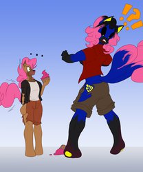 Size: 1067x1280 | Tagged: safe, artist:toughset, pinkie pie, oc, g4, clone, cupcake, furry, furry oc, rule 63, transformation, transgender transformation