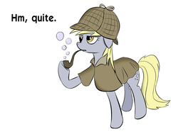 Size: 1600x1188 | Tagged: safe, artist:rubrony, derpy hooves, pegasus, pony, g4, clothes, colored, female, hat, mare, pipe, sherlock holmes, solo