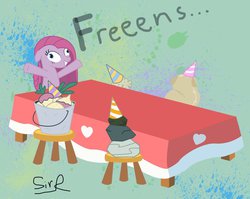 Size: 1000x796 | Tagged: safe, artist:sirradical, madame leflour, mr. turnip, pinkie pie, rocky, sir lintsalot, g4, party of one, pinkamena diane pie, scene interpretation