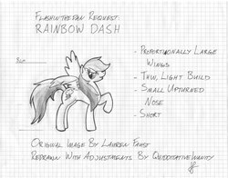 Size: 792x621 | Tagged: safe, artist:quidditativeinanity, rainbow dash, g4, female, graph paper, monochrome, solo, traditional art