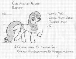Size: 798x621 | Tagged: safe, artist:quidditativeinanity, rarity, g4, female, graph paper, monochrome, solo, traditional art
