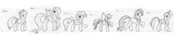 Size: 1276x250 | Tagged: safe, artist:quidditativeinanity, applejack, fluttershy, pinkie pie, rainbow dash, rarity, twilight sparkle, g4, graph paper, mane six, monochrome, traditional art