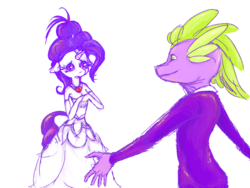 Size: 1600x1200 | Tagged: safe, artist:vautaryt, rarity, spike, anthro, g4, clothes, dress, female, fire ruby, male, ship:sparity, shipping, straight, tuxedo, wedding, wedding dress