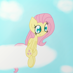 Size: 999x999 | Tagged: safe, artist:mmdfantage, fluttershy, g4, cloud, cloudy, paint tool sai, sitting, sky, smiling