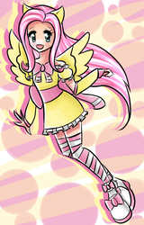 Size: 670x1050 | Tagged: safe, artist:mimizu-chan, fluttershy, human, g4, clothes, eared humanization, female, humanized, socks, solo, striped socks, winged humanization