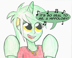 Size: 1515x1227 | Tagged: safe, artist:athlete-grizzle, lyra heartstrings, fanfic:anthropology, equestria girls, g4, counter-humie, female, hippology, in-universe pegasister, lyra doing lyra things, lyra the pegasister, parody, solo, that human sure does love ponies, that human sure loves ponies
