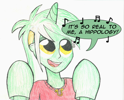 Size: 1515x1227 | Tagged: safe, artist:athlete-grizzle, lyra heartstrings, fanfic:anthropology, equestria girls, g4, counter-humie, female, hippology, in-universe pegasister, lyra being lyra, lyra doing lyra things, lyra the pegasister, parody, solo, that human sure does love ponies, that human sure loves ponies