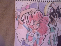 Size: 2560x1920 | Tagged: safe, artist:jofca, pinkie pie, twilight sparkle, human, g4, eye sight, humanized, traditional art