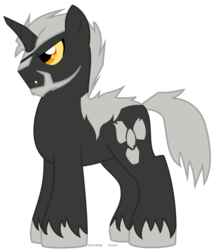 Size: 716x839 | Tagged: safe, artist:faith-wolff, kaiju pony, pony, unicorn, fanfic:the bridge, beard, colored sclera, crooked horn, facial hair, godzilla, godzilla (series), godzilla senior, horn, male, ponified, simple background, stallion, transparent background, yellow sclera