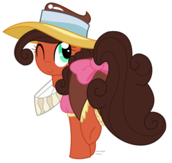 Size: 899x852 | Tagged: safe, artist:faith-wolff, chancellor puddinghead, earth pony, pony, fanfic:the bridge, g4, clothes, female, hat, mare, one eye closed, simple background, solo, transparent background, wink