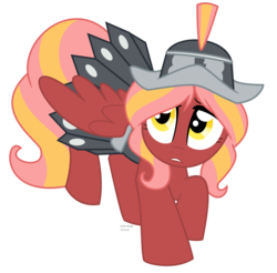 Size: 825x812 | Tagged: safe, artist:faith-wolff, private pansy, pegasus, pony, fanfic:the bridge, g4, armor, crouching, female, helmet, looking up, mare, scared, simple background, solo, transparent background