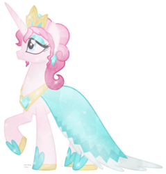 Size: 811x848 | Tagged: safe, artist:faith-wolff, princess amore, crystal pony, crystal unicorn, pony, unicorn, fanfic:the bridge, g4, clothes, crown, crystallized, ear piercing, earring, female, jewelry, looking up, mare, piercing, raised hoof, regalia, simple background, solo, transparent background