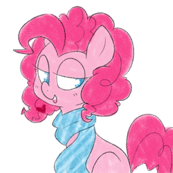 Size: 1000x1000 | Tagged: safe, artist:pegacornss, pinkie pie, g4, clothes, colored pupils, cute, diapinkes, female, heart, lidded eyes, open mouth, scarf, simple background, solo, white background