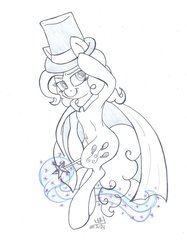 Size: 1024x1366 | Tagged: safe, artist:cyanyeh, pinkie pie, earth pony, semi-anthro, g4, cape, clothes, female, hat, magic wand, magician, simple background, solo, top hat, traditional art