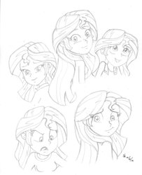 Size: 800x987 | Tagged: safe, artist:mayorlight, sunset shimmer, equestria girls, g4, my little pony equestria girls: rainbow rocks, facial expressions, female, monochrome, pencil drawing, solo, traditional art
