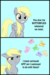 Size: 800x1189 | Tagged: safe, derpy hooves, butterfly, pegasus, pony, g4, comic, disappointed derpy meme, female, mare, meme