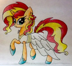 Size: 800x738 | Tagged: safe, sunset shimmer, pony, unicorn, g4, clothes, dress, female, solo, traditional art