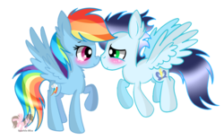 Size: 1024x637 | Tagged: safe, artist:sparkle-bliss, rainbow dash, soarin', g4, blushing, female, male, ship:soarindash, shipping, simple background, straight, transparent background