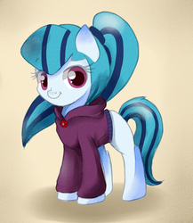 Size: 598x688 | Tagged: safe, artist:hikariviny, sonata dusk, pony, equestria girls, g4, my little pony equestria girls: rainbow rocks, :t, clothes, cute, equestria girls ponified, female, high ponytail, hoodie, looking at you, ponified, ponytail, smiling, solo, sonatabetes