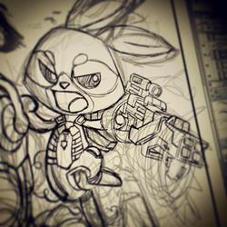 Size: 640x640 | Tagged: safe, artist:agnesgarbowska, angel bunny, g4, guardians of the galaxy, rocket raccoon, wip