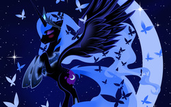 Size: 1920x1200 | Tagged: safe, artist:azurainalis, edit, nightmare moon, g4, blushing, female, moon, night, solo, wallpaper