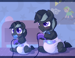 Size: 3500x2700 | Tagged: safe, artist:cuddlehooves, oc, oc only, oc:dusk shadow, alicorn, pony, diaper, foal, high res, non-baby in diaper, poofy diaper, solo