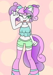 Size: 1186x1678 | Tagged: safe, artist:seliphra, sweetie belle, anthro, g4, belly button, clothes, female, furry, midriff, pigtails, shorts, solo, tank top, vector