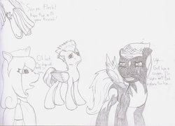 Size: 1024x737 | Tagged: safe, artist:parallel black, flash sentry, twilight sparkle, oc, oc:zariah, fairy filly (filly funtasia), filly (filly funtasia), pegasus, pony, g4, black and white, crossover, filly (dracco), filly funtasia, grayscale, monochrome, rule 63, traditional art, twilight sparkle (alicorn), willow (filly funtasia), wip