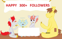 Size: 1536x966 | Tagged: safe, artist:helix86, oc, oc only, oc:brickwall, oc:gumball, oc:helix, oc:starlight, followers, milestone, tumblr