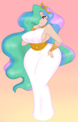 Size: 1543x2433 | Tagged: safe, artist:hoshime, princess celestia, human, g4, breasts, busty princess celestia, female, humanized, impossibly wide hips, pixiv, solo, wide hips