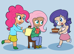 Size: 1000x724 | Tagged: safe, artist:empyu, fluttershy, pinkie pie, rarity, human, g4, humanized, trio