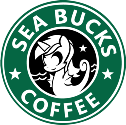 Size: 624x622 | Tagged: safe, artist:trotsworth, lyra heartstrings, sea pony, g4, female, logo parody, seapony lyra, simple background, smiling, solo, species swap, starbucks, transparent background